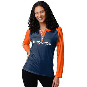 Denver Broncos NFL Womens Big Wordmark Long Sleeve Henley