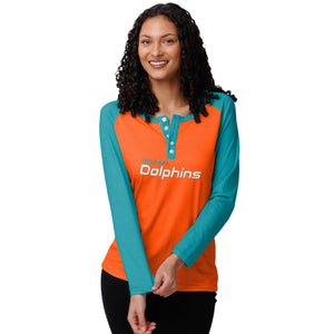 Miami Dolphins NFL Womens Big Wordmark Long Sleeve Henley