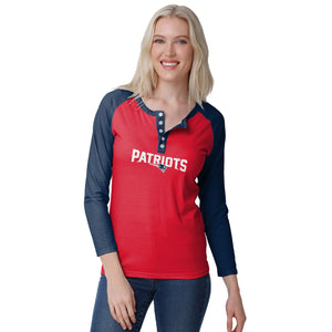 New England Patriots NFL Womens Big Wordmark Long Sleeve Henley