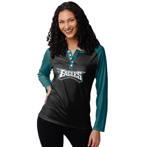 Philadelphia Eagles NFL Womens Big Wordmark Long Sleeve Henley