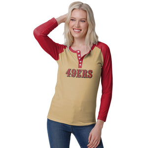 San Francisco 49ers NFL Womens Big Wordmark Long Sleeve Henley