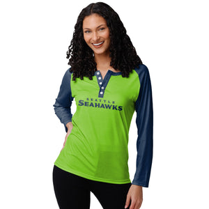 Seattle Seahawks NFL Womens Big Wordmark Long Sleeve Henley