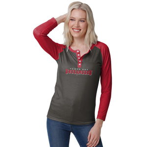 Tampa Bay Buccaneers NFL Womens Big Wordmark Long Sleeve Henley