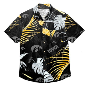 Iowa Hawkeyes NCAA Mens Neon Palm Button Up Shirt