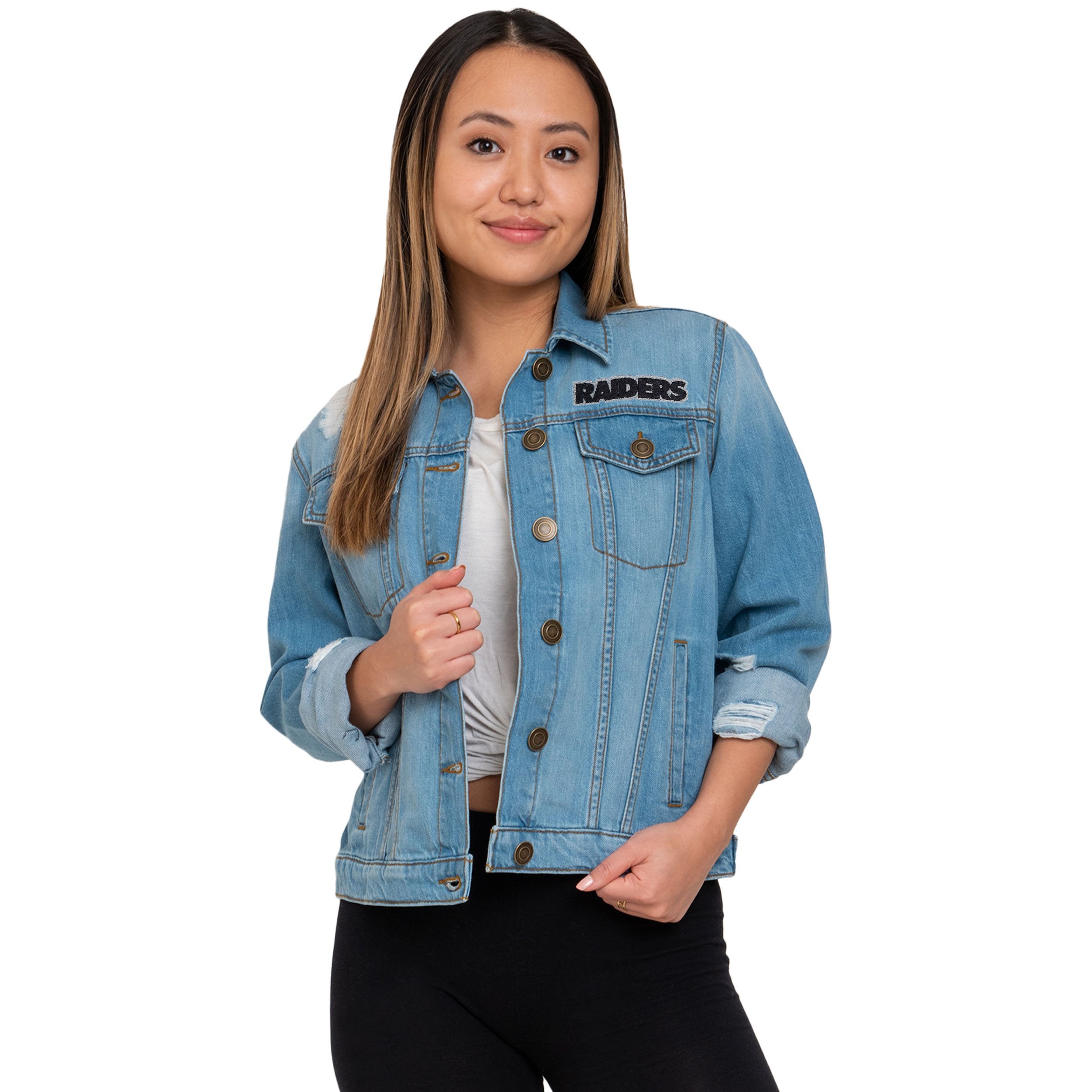 Product Detail  LAS VEGAS RAIDERS WOMENS DENIM JACKET