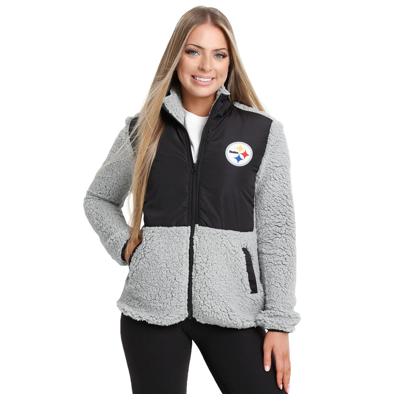 Pittsburgh Steelers Womens Sherpa Soft Zip Up Jacket, Size: XL