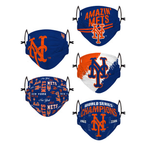 New York Mets MLB Youth Rising Stars Adjustable 5 Pack Face Cover