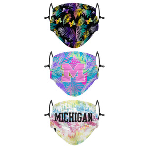 Michigan Wolverines NCAA Neon Floral 3 Pack Face Cover