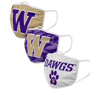 Washington Huskies NCAA Super Fan 3 Pack Face Cover