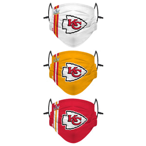 Kansas City Chiefs NFL Super Bowl LV Adjustable 3 Pack Face Cover