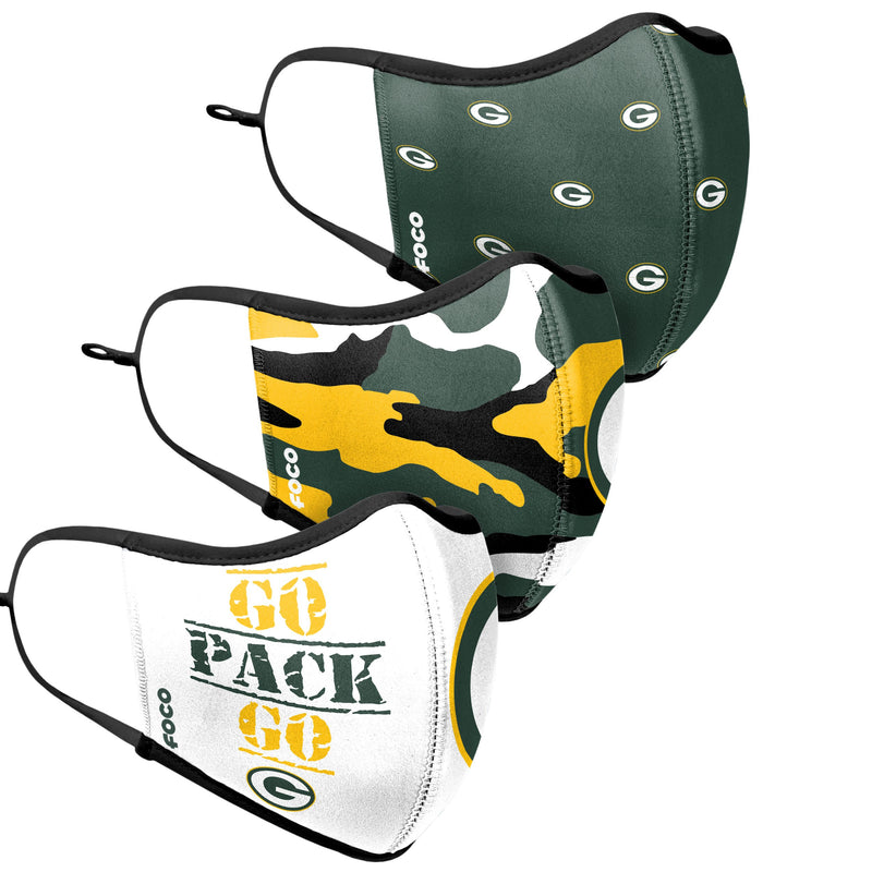 FOCO Green Bay Packers Adult Face Covering 3-Pack