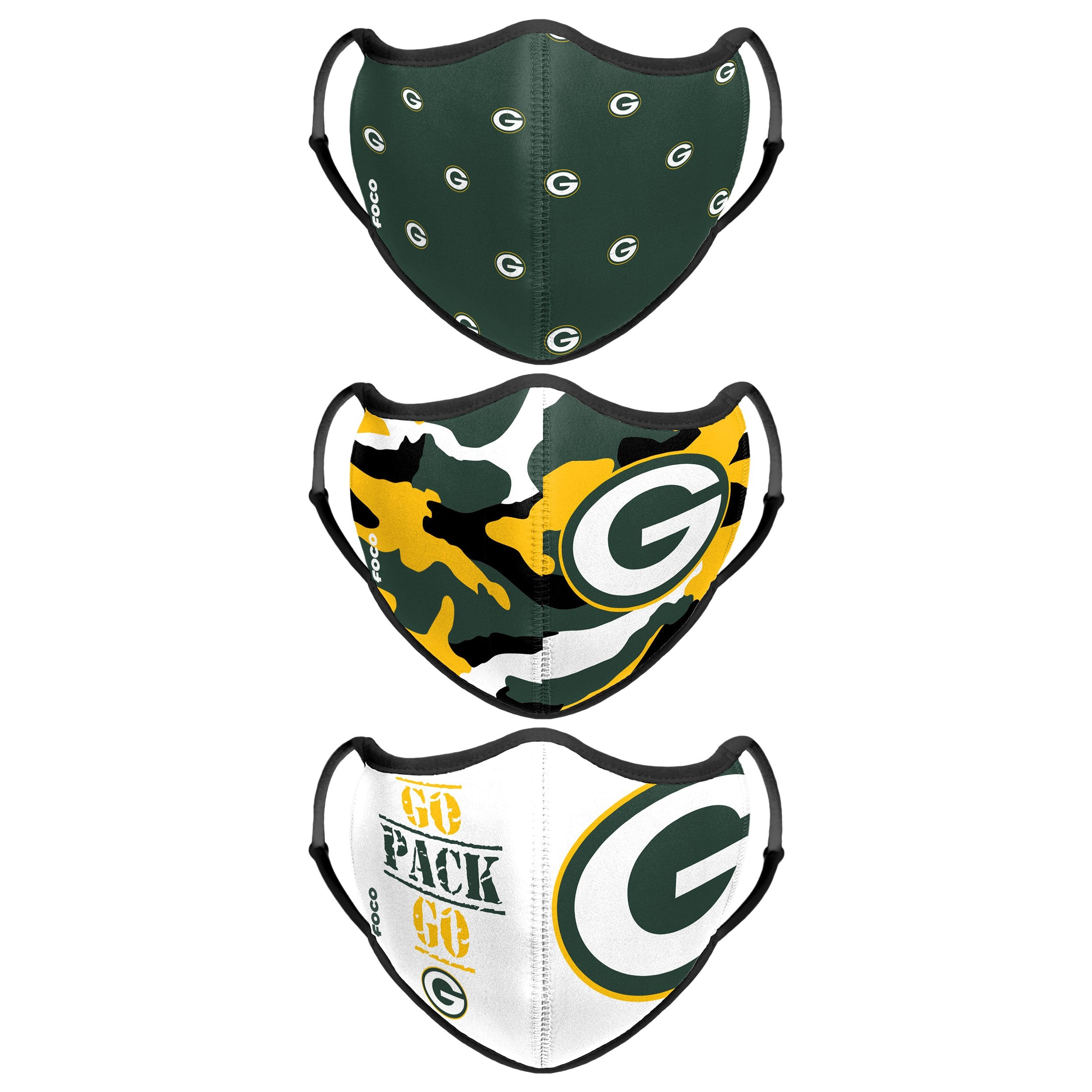 FOCO Green Bay Packers Adult Face Covering 3-Pack