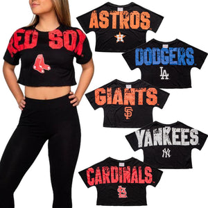 MLB Womens Distressed Wordmark Crop Top - Pick Team
