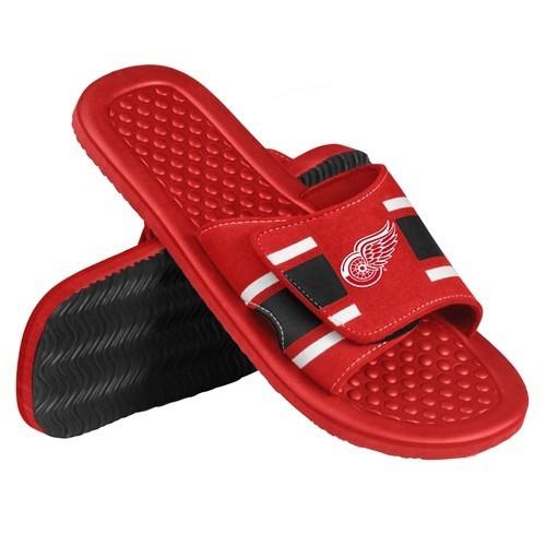 NHL 2015 Mens Stripe Shower Slide Flip Flops Detroit Red Wings