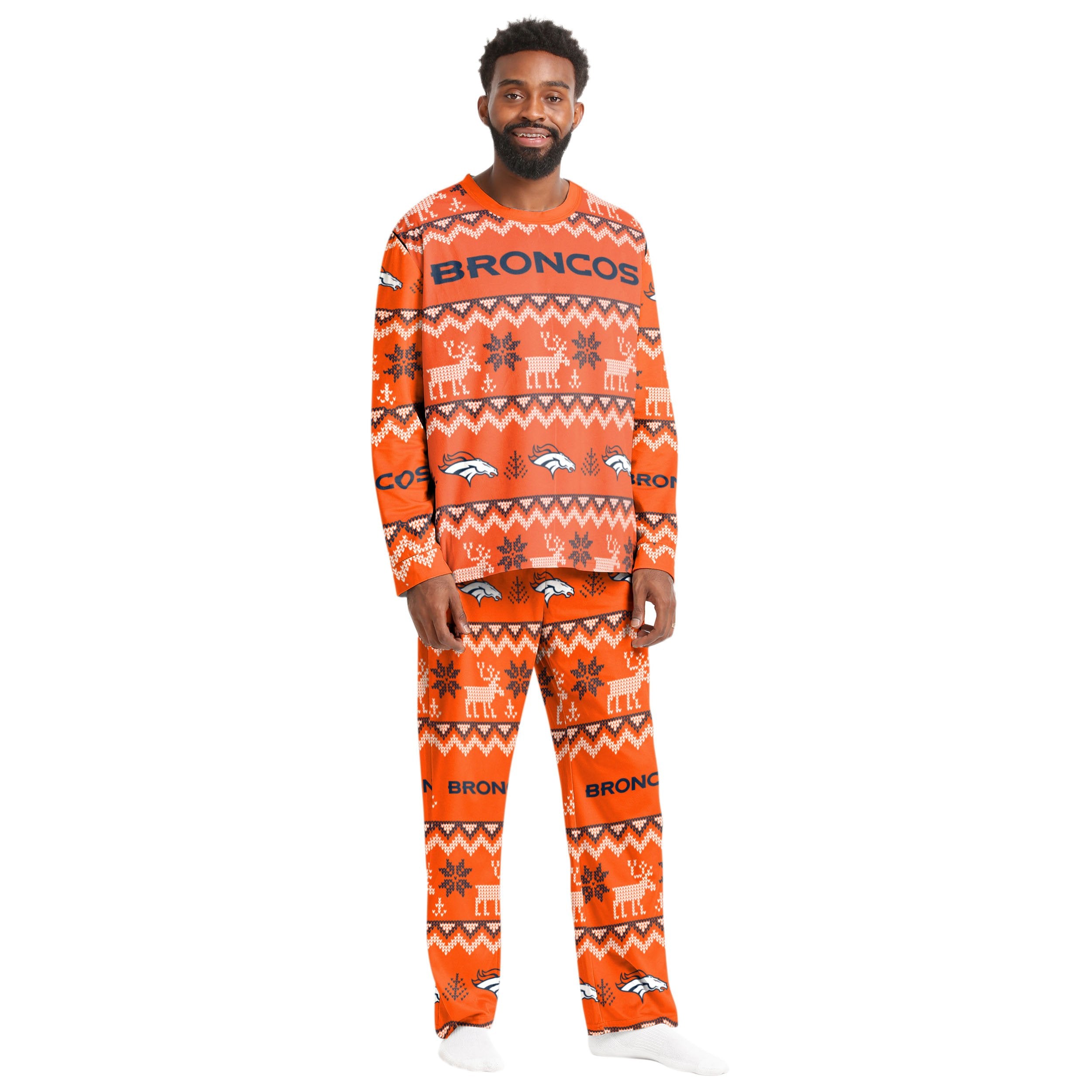 Denver Broncos Youth Ugly Pattern Family Holiday Pajamas FOCO