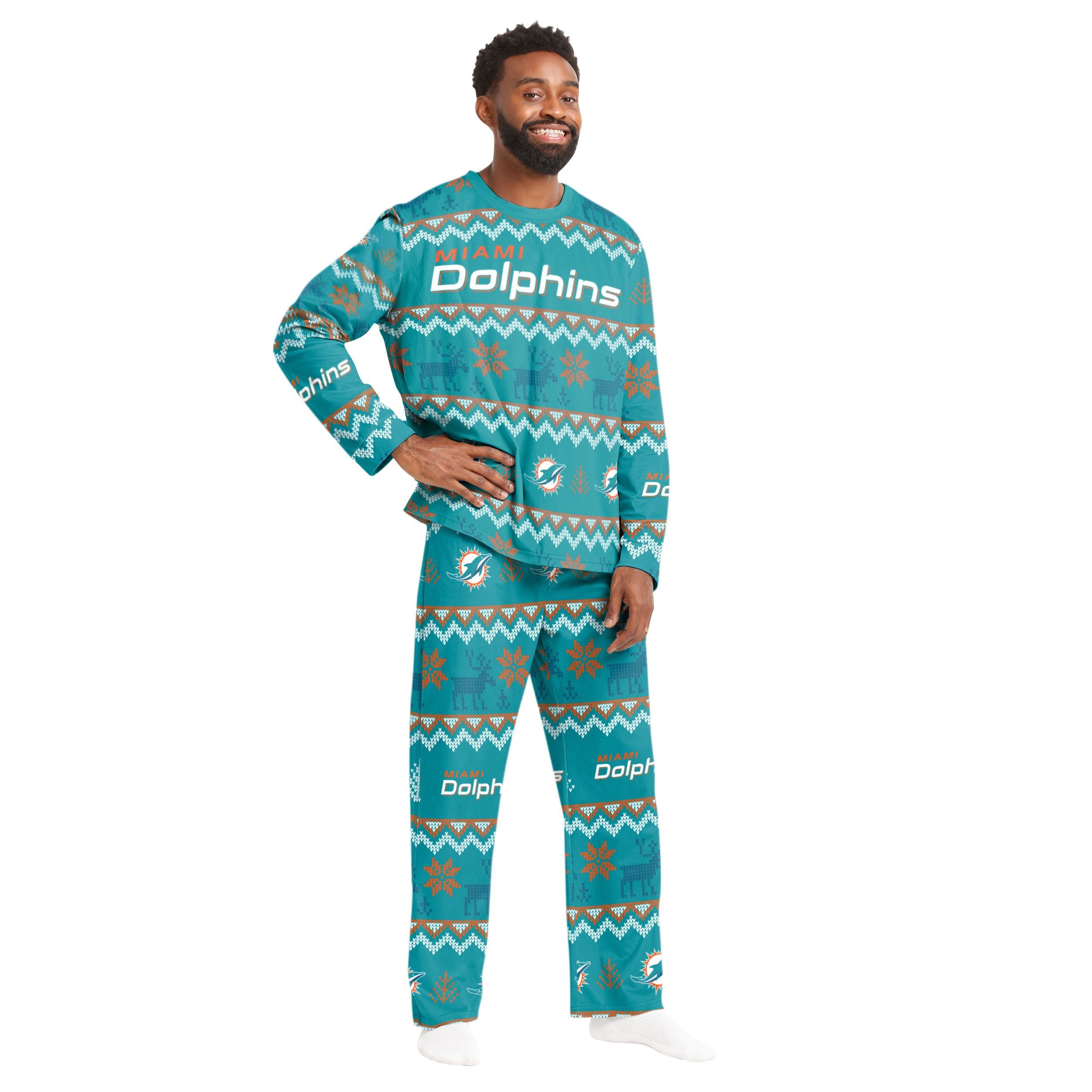 Miami Dolphins NFL Ugly Pattern Family Holiday Pajamas