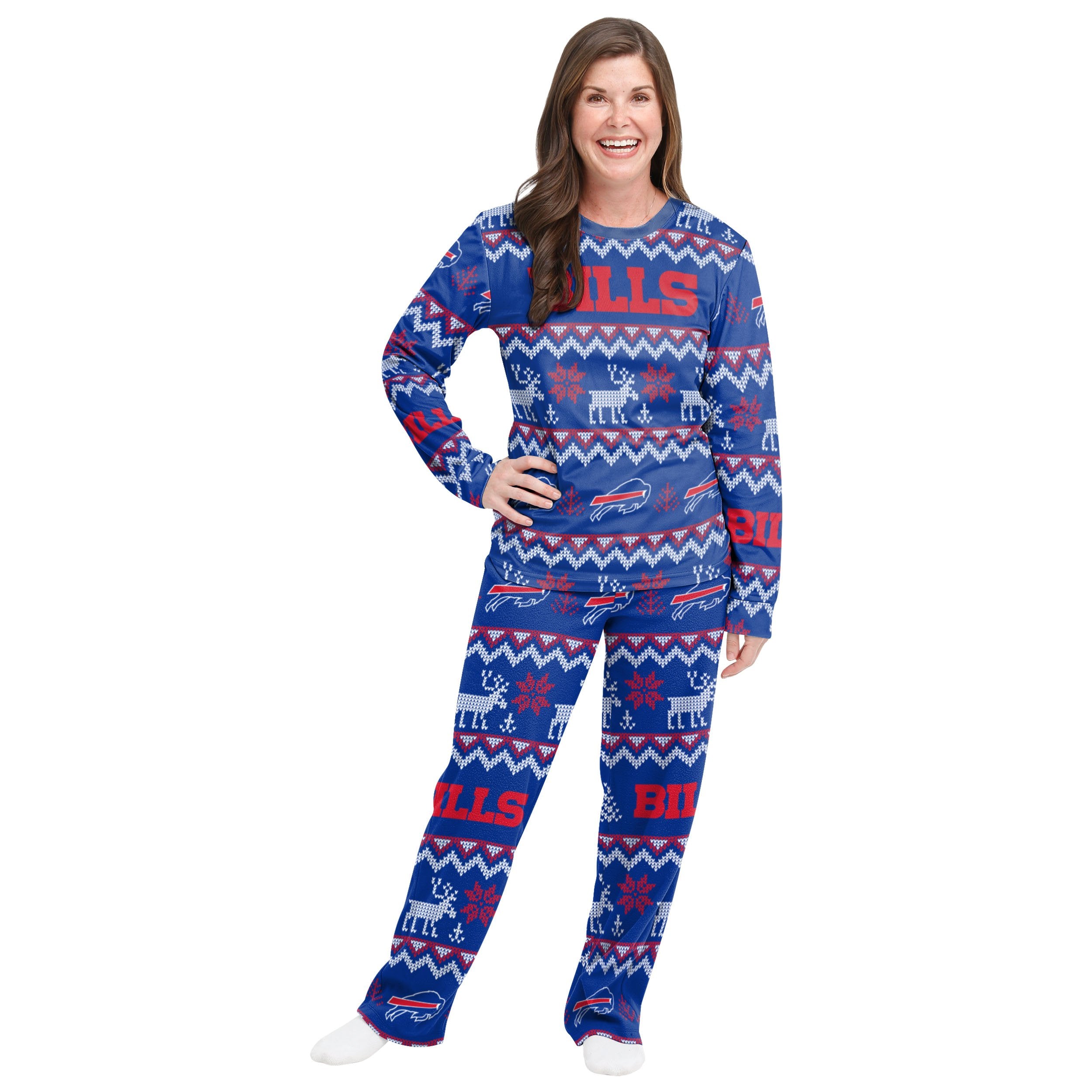 Men's Buffalo Bills Ugly Sweater Crewneck Pajama Set