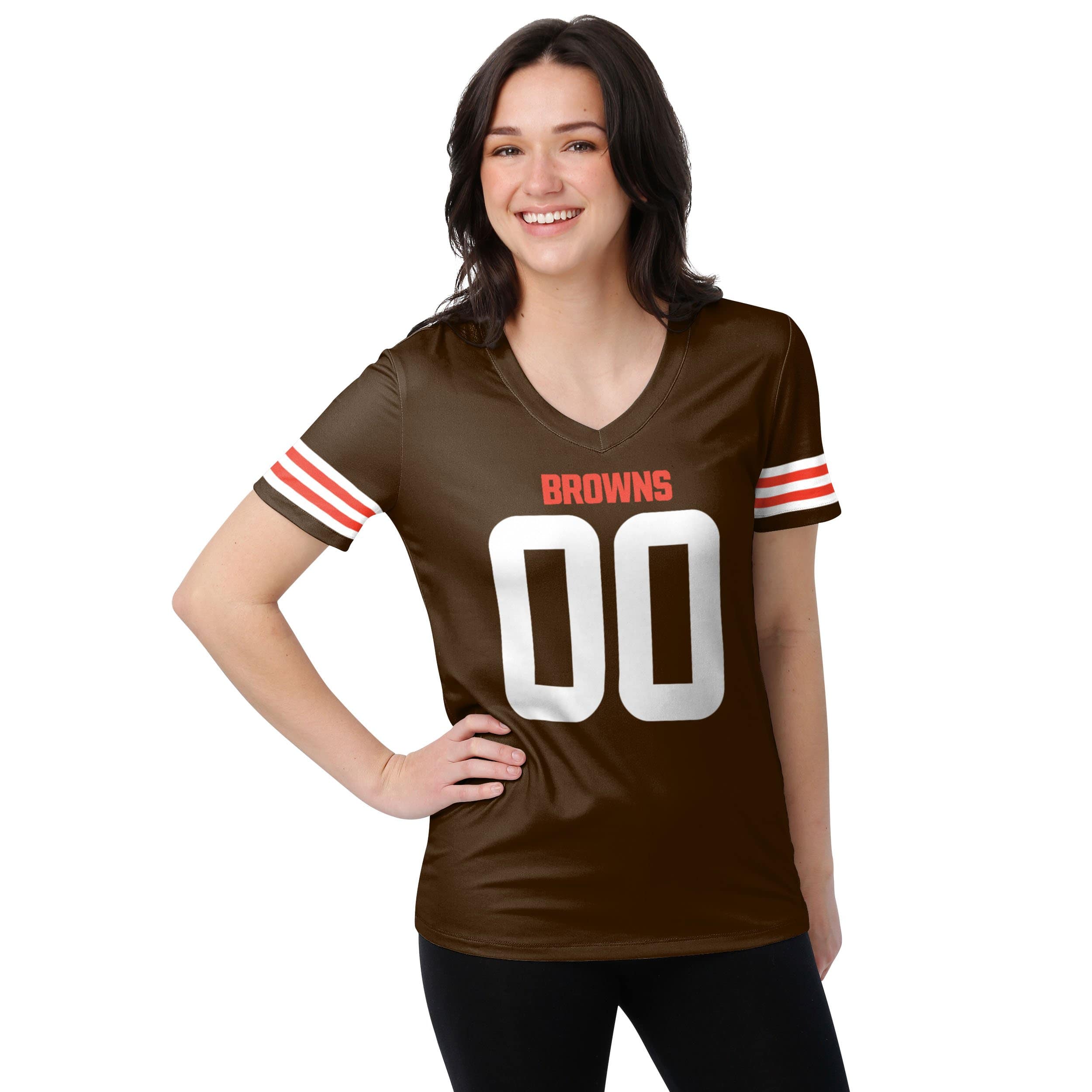 CLEVELAND BROWNS Shirt Womens Medium NFL Team Apparel Short Sleeve V Neck  Brown