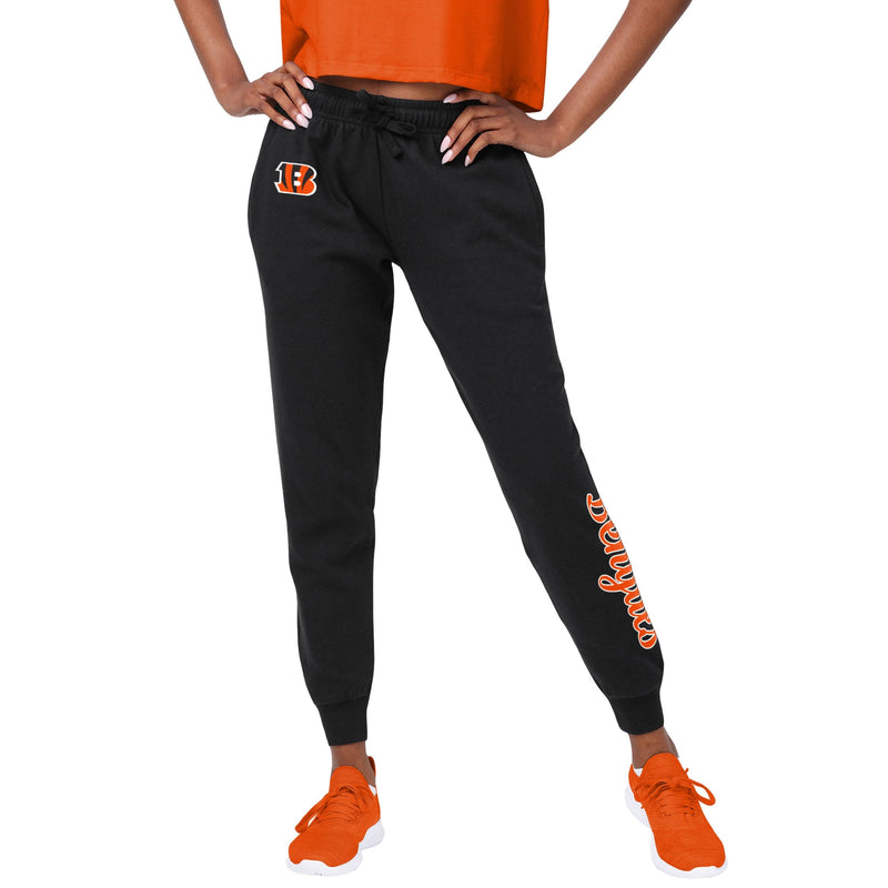 Buffalo Bengals Logo on Thigh and Waistband Black & Orange Womens Yoga