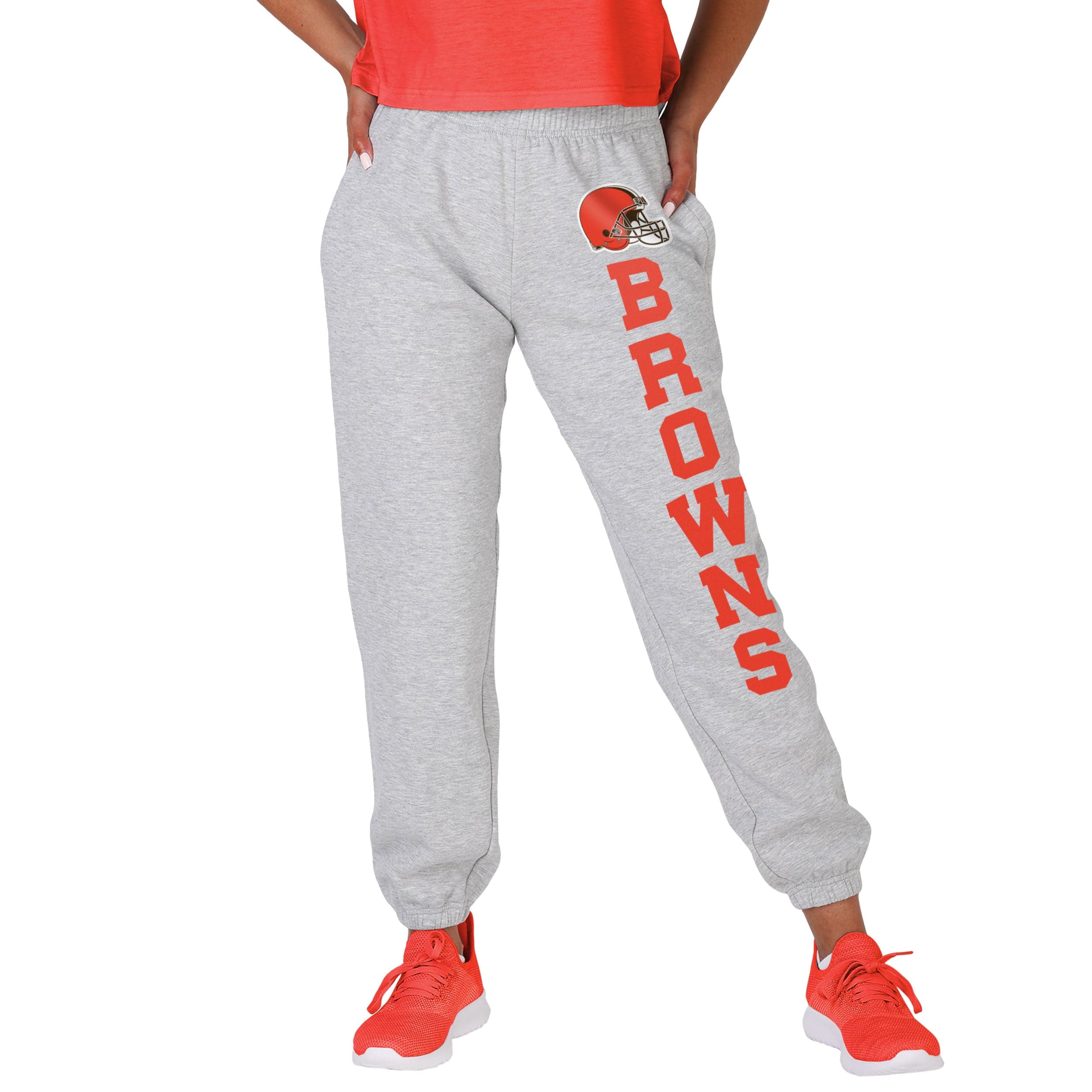 FOCO Cleveland Browns Womens Big Wordmark Gray Sweatpants, Size: 2XL