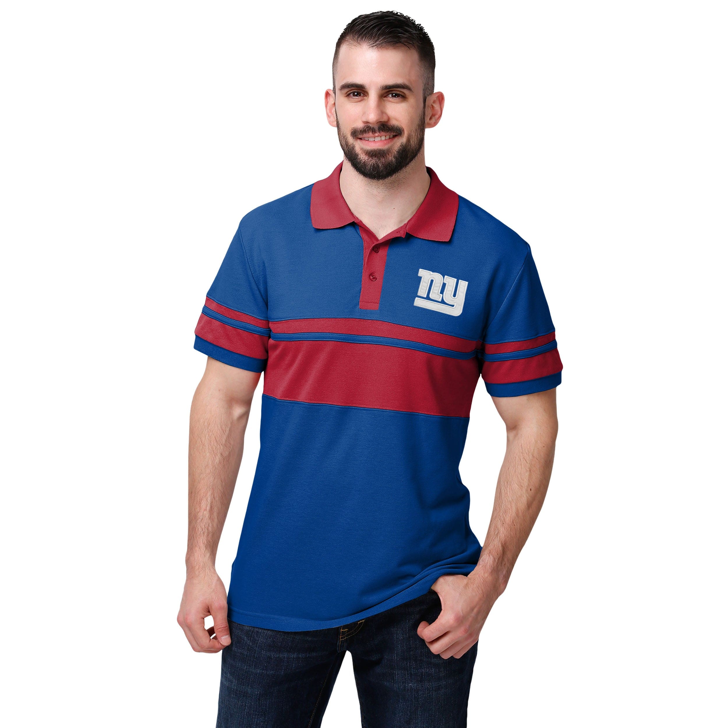 FOCO NFL Team Apparel Cotton Stripe Polo Team Color New York Giants