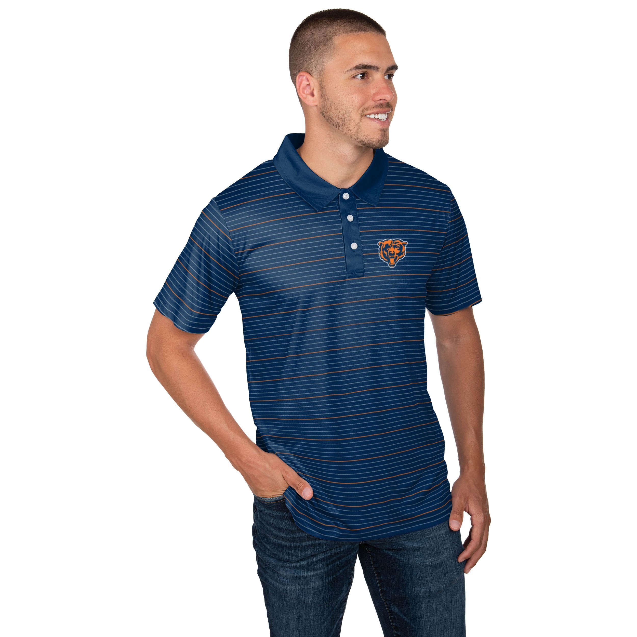 Chicago Bears Polo Shirt Adult Small Blue Orange NFL Football Casual Mens