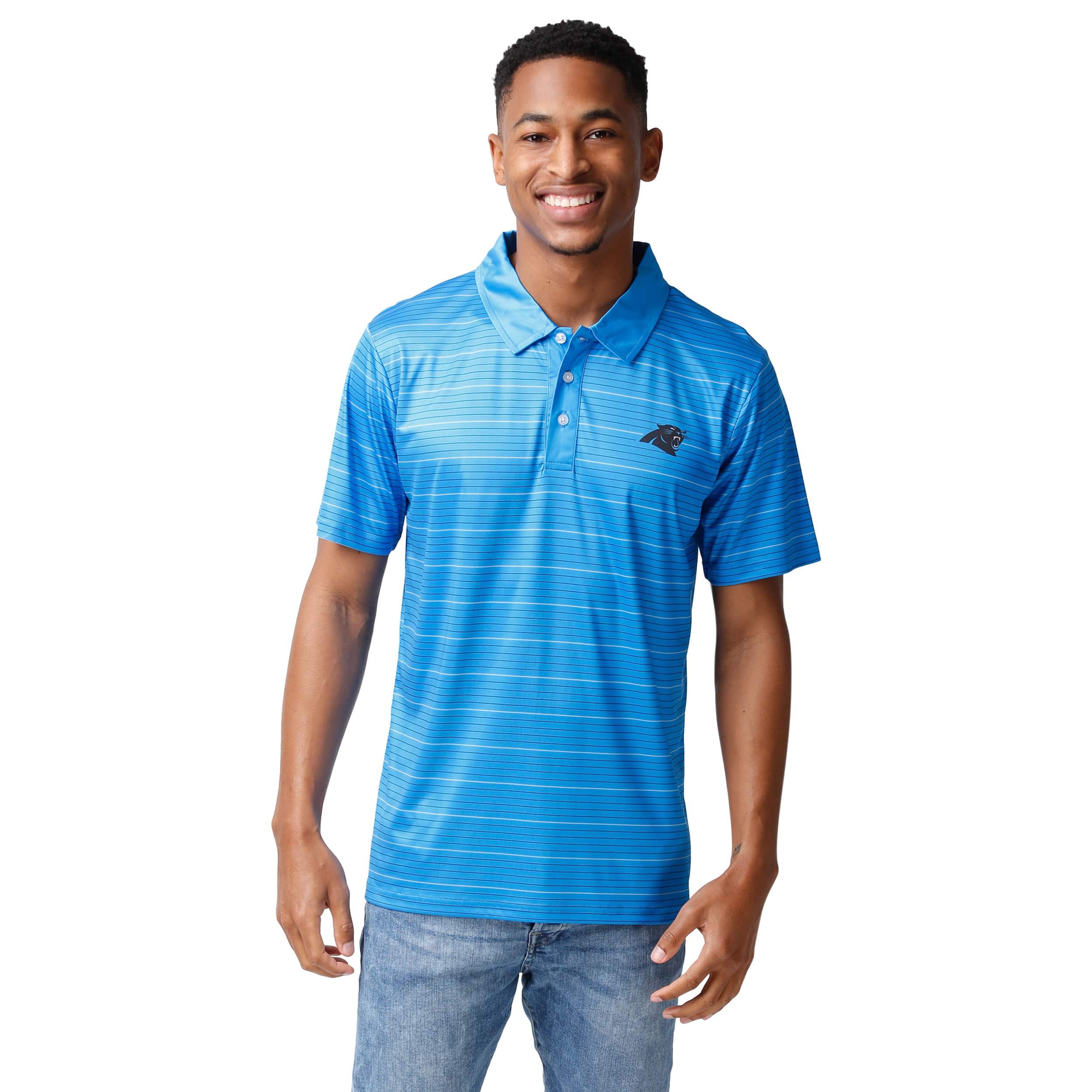 FOCO Carolina Panthers NFL Mens Striped Polyester Polo