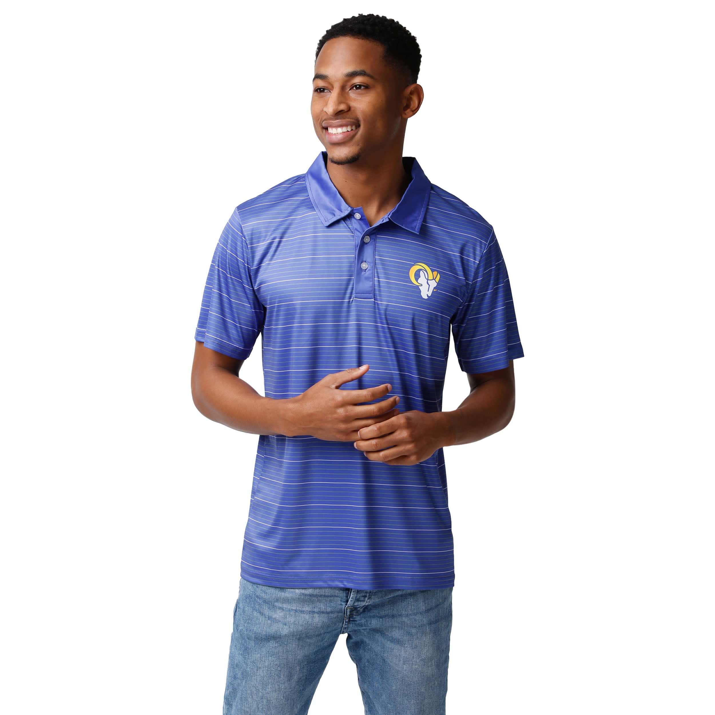 FOCO Los Angeles Rams Striped Polyester Polo, Mens Size: S