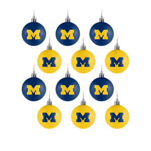 Michigan Wolverines NCAA 12 Pack Ball Ornament Set