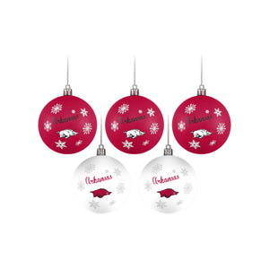 Arkansas Razorbacks NCAA 5 Pack Shatterproof Ball Ornament Set