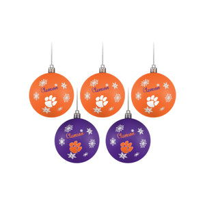 Clemson Tigers NCAA 5 Pack Shatterproof Ball Ornament Set