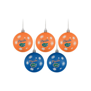 Florida Gators NCAA 5 Pack Shatterproof Ball Ornament Set