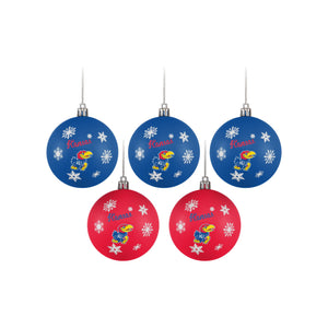 Kansas Jayhawks NCAA 5 Pack Shatterproof Ball Ornament Set