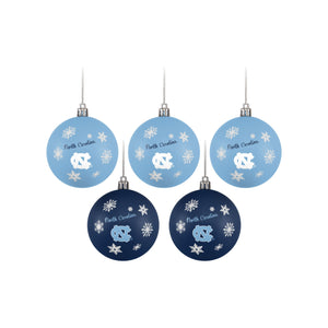 North Carolina Tar Heels NCAA 5 Pack Shatterproof Ball Ornament Set