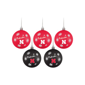 Nebraska Cornhuskers NCAA 5 Pack Shatterproof Ball Ornament Set
