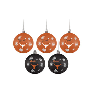 Texas Longhorns NCAA 5 Pack Shatterproof Ball Ornament Set