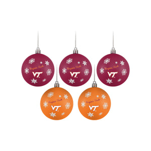 Virginia Tech Hokies NCAA 5 Pack Shatterproof Ball Ornament Set