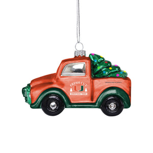 Miami Hurricanes NCAA Blown Glass Truck Ornament