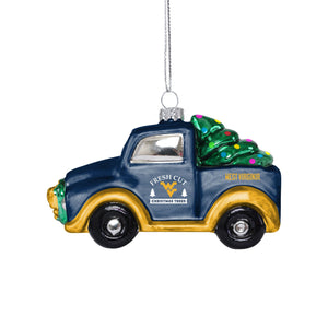 West Virginia Mountaineers NCAA Blown Glass Truck Ornament