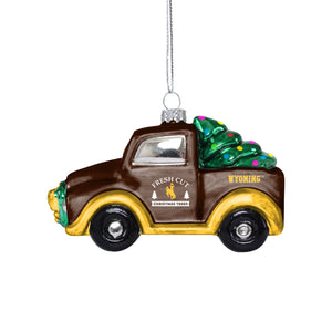 Wyoming Cowboys NCAA Blown Glass Truck Ornament