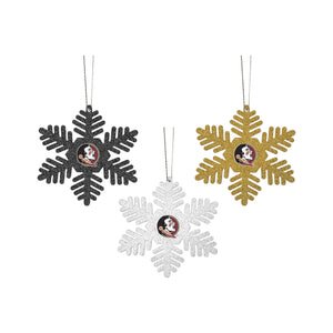 Florida State Seminoles NCAA 3 Pack Metal Glitter Snowflake Ornament