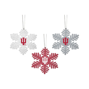 Indiana Hoosiers NCAA 3 Pack Metal Glitter Snowflake Ornament