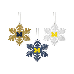 Michigan Wolverines NCAA 3 Pack Metal Glitter Snowflake Ornament
