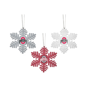 Ohio State Buckeyes NCAA 3 Pack Metal Glitter Snowflake Ornament
