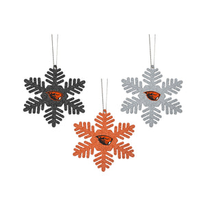 Oregon State Beavers NCAA 3 Pack Metal Glitter Snowflake Ornament