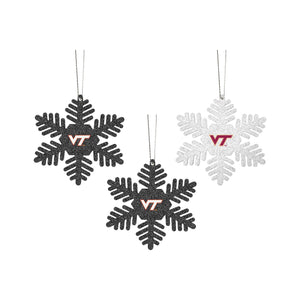 Virginia Tech Hokies NCAA 3 Pack Metal Glitter Snowflake Ornament