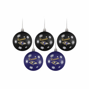 Baltimore Ravens NFL 5 Pack Shatterproof Ball Ornament Set