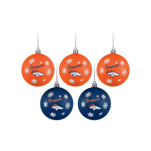 Denver Broncos NFL 5 Pack Shatterproof Ball Ornament Set