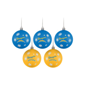 Los Angeles Chargers NFL 5 Pack Shatterproof Ball Ornament Set