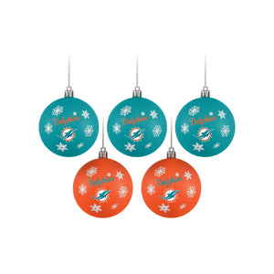 Miami Dolphins NFL 5 Pack Shatterproof Ball Ornament Set